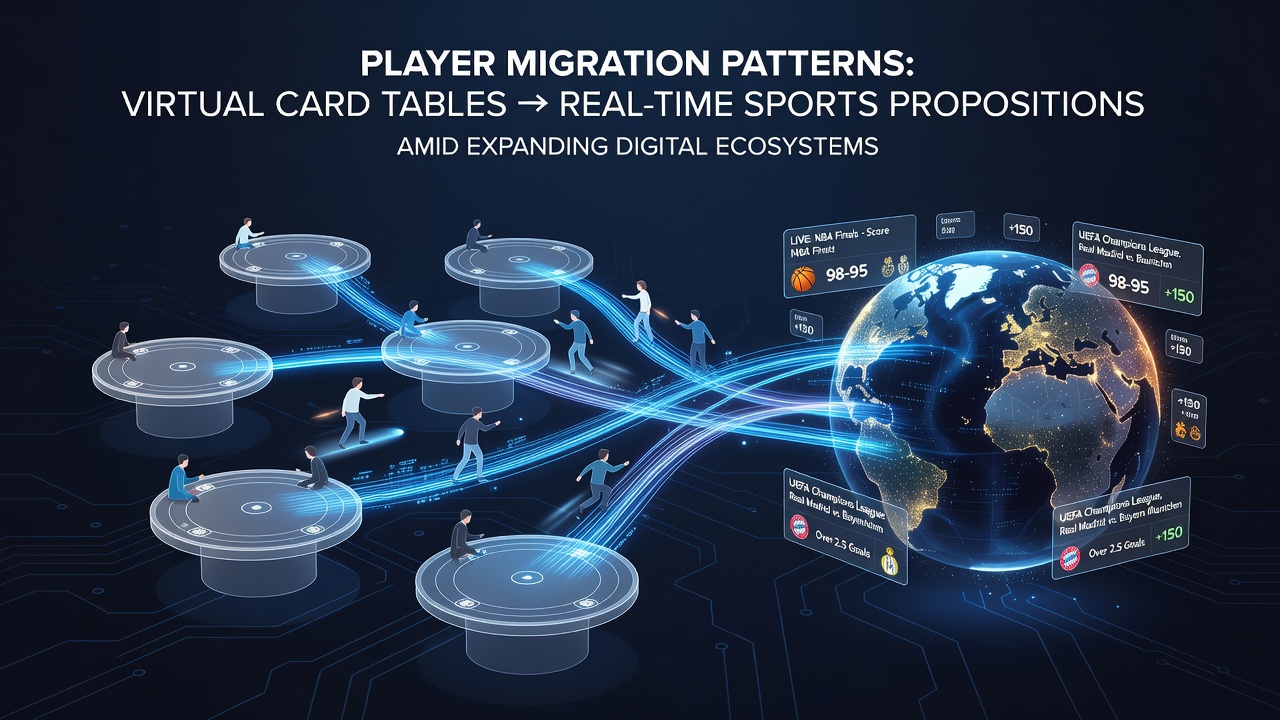 Analytics dashboard displaying player movement between online poker tables and live sports betting markets in US states