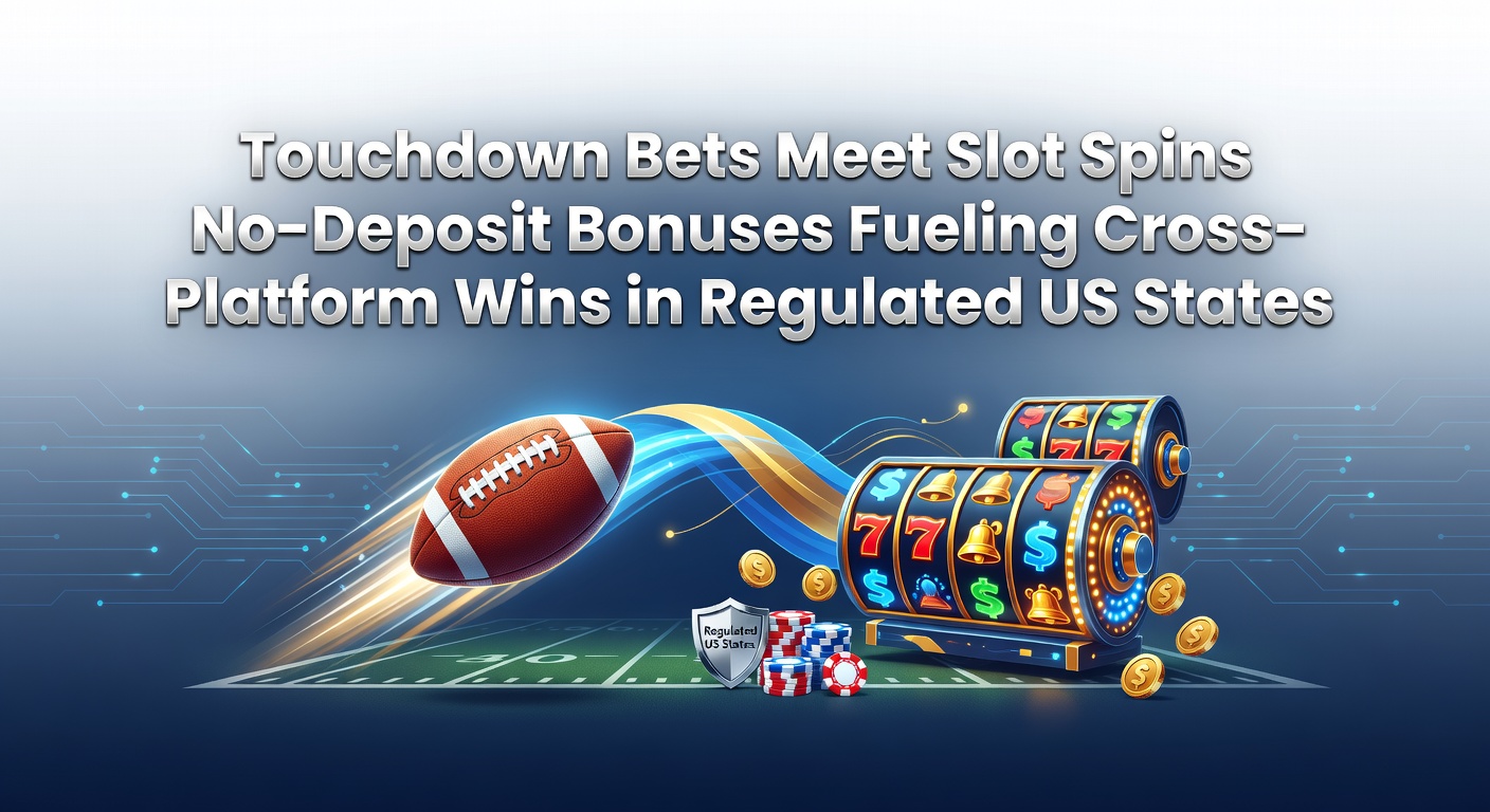 Online gaming platforms displaying touchdown bets alongside spinning slot reels, highlighting no-deposit bonus promotions in US states