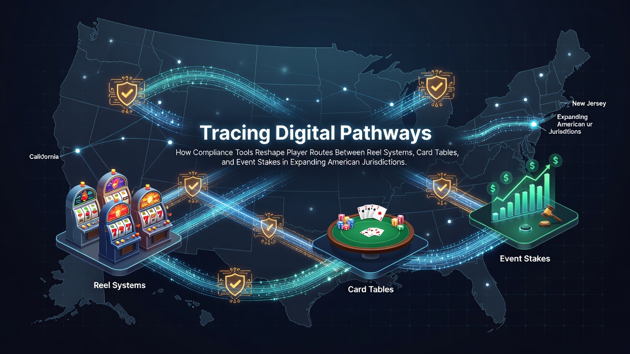 Digital compliance interfaces connecting slot systems, card tables, and sports betting platforms across US states