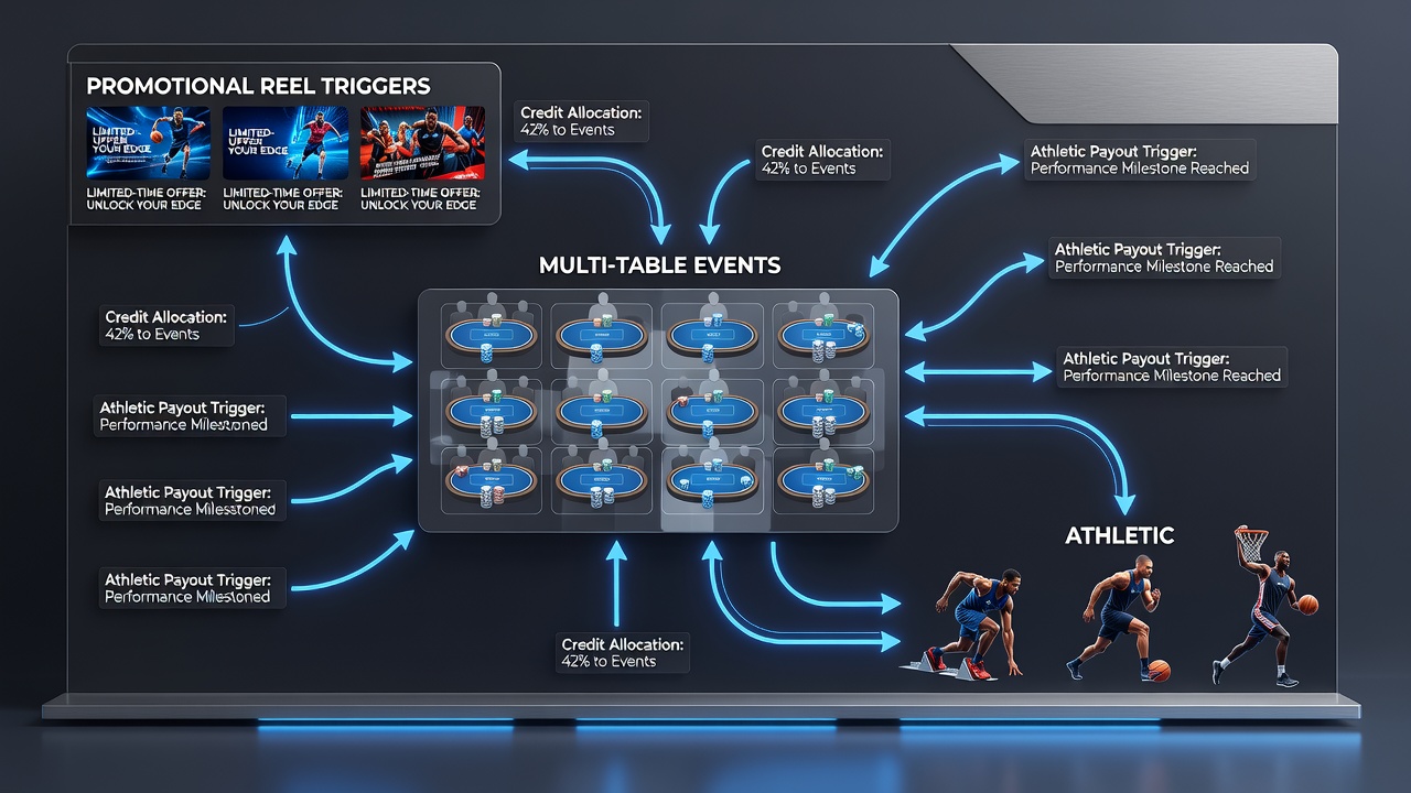 Flowchart illustrating transitions between promotional slots, table tournaments, and sports wagering in US states